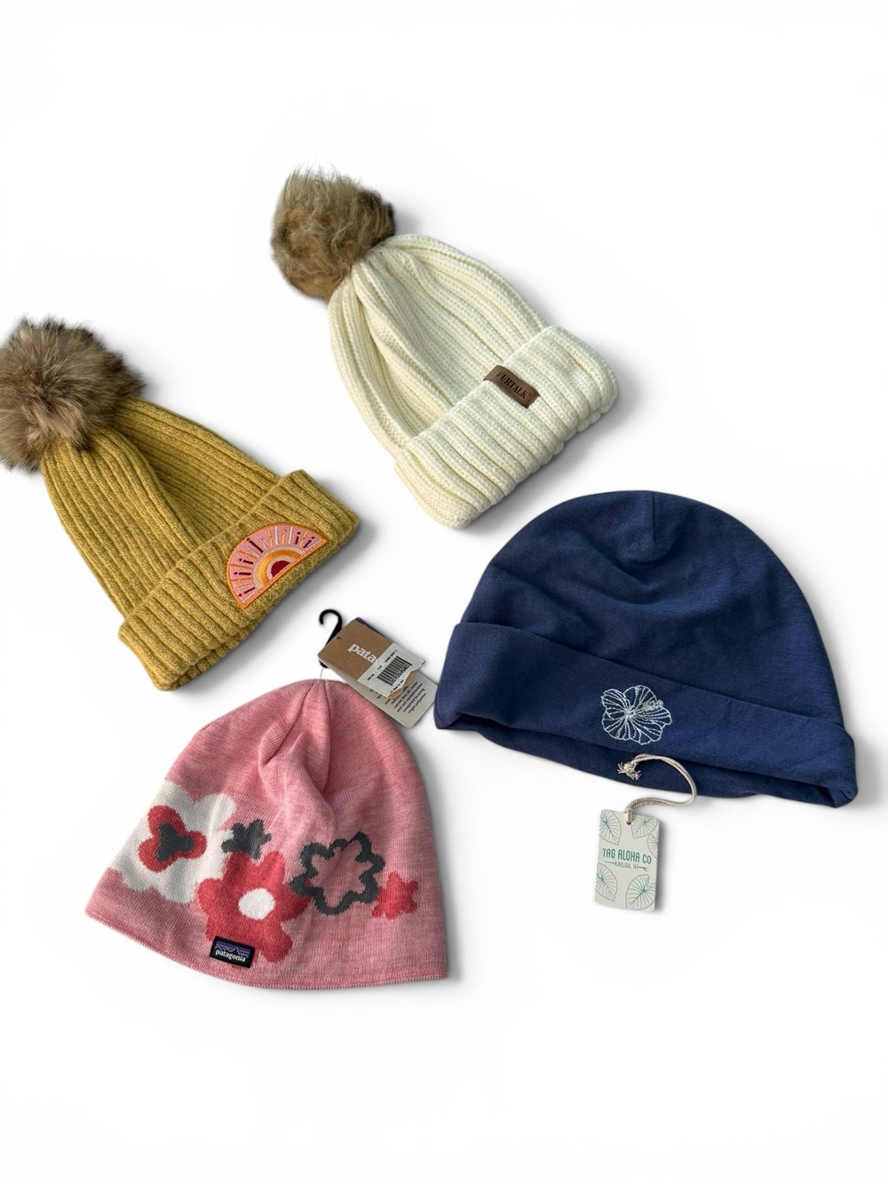 Bundle (4) NWT Patagonia -Tag Aloha Co- Furtalk- Virginia Wolf Beanies